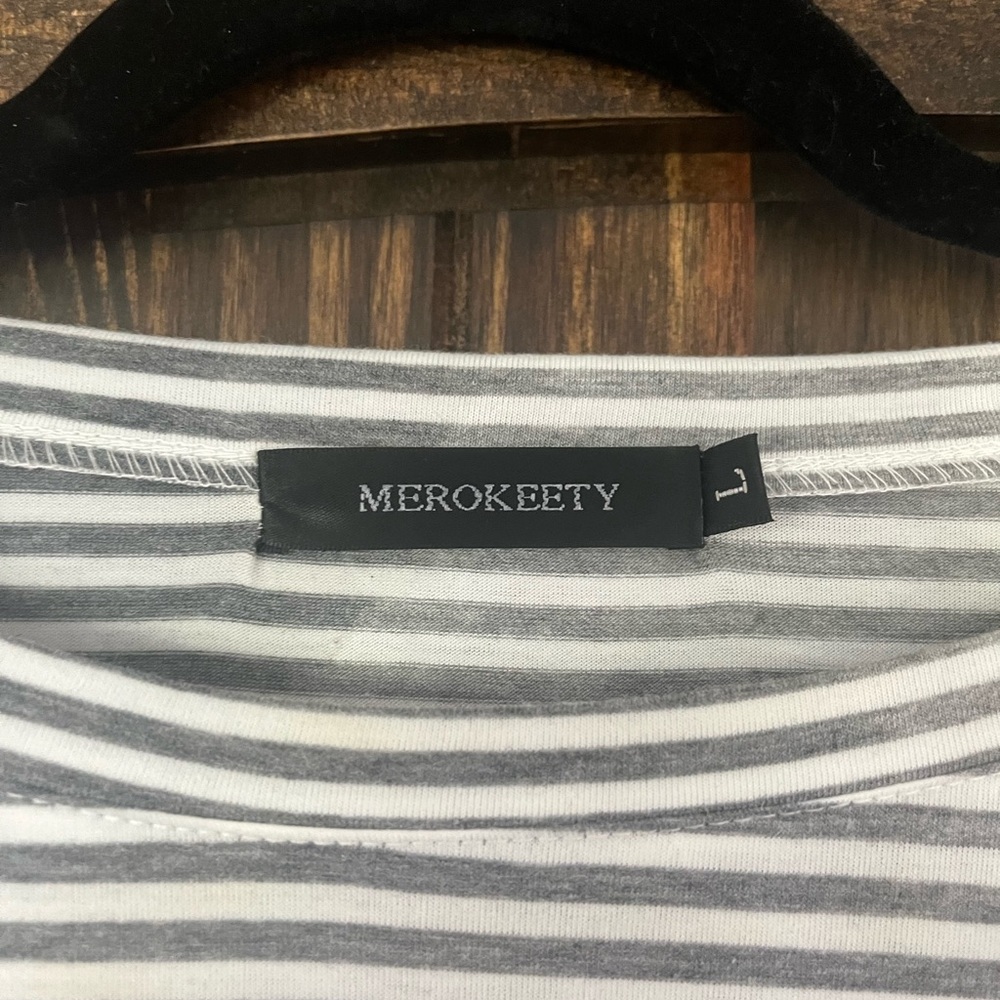 MEROKEETY Women's Striped Short Sleeve Shirt Dress Casual Tie Waist with Pockets - Picture 4 of 5